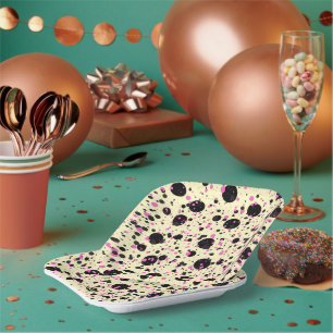 Rosa & schwarzes Polka-Punkt-Glamour-Muster Pappteller