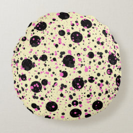 Rosa & schwarzes Polka-Punkt-Glamour-Muster Rundes Kissen