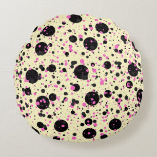 Rosa & schwarzes Polka-Punkt-Glamour-Muster Rundes Kissen