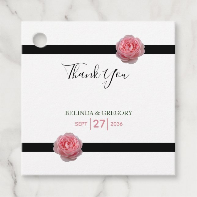 Rosa schwarzes Ribbon Hochzeitsgeschenk Geschenkanhänger (Vorderseite)