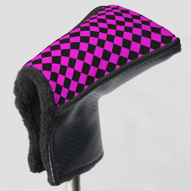 Rosa-schwarzes Schachbrett-Diamantmuster Golf Headcover (3/4 Vorderseite)