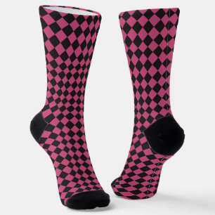 Rosa schwarzes Schachbrett-Diamantmuster Socken