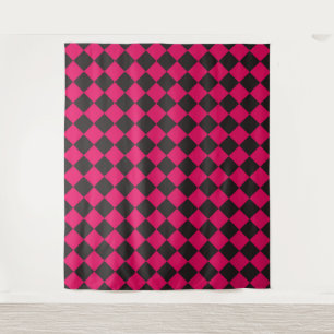 Rosa-schwarzes Schachbrett-Diamantmuster Wandteppich