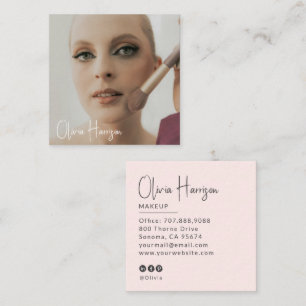 Rosa-schwarzes Schriftfoto-Make-up Quadratische Visitenkarte