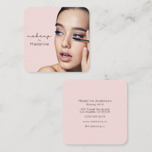 Rosa-schwarzes Schriftfoto-Make-up Quadratische Visitenkarte