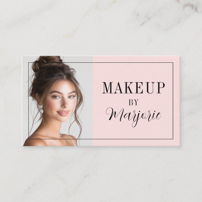 Rosa-schwarzes Schriftfoto-Make-up Visitenkarte (Vorderseite)