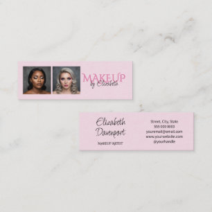 Rosa-Schwarzes-Script-Foto-Makeup Mini Visitenkarte