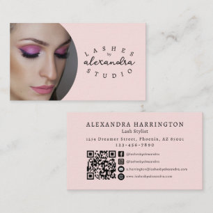 Rosa-Schwarzes-Script-Foto-QR-Code-Sozialsymbol Visitenkarte