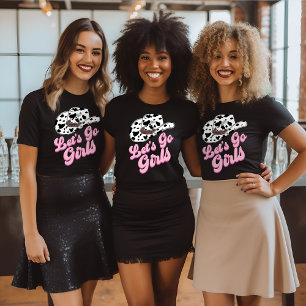 Rosa Schwarzes Western Let's Go Girls Junggesellin T-Shirt