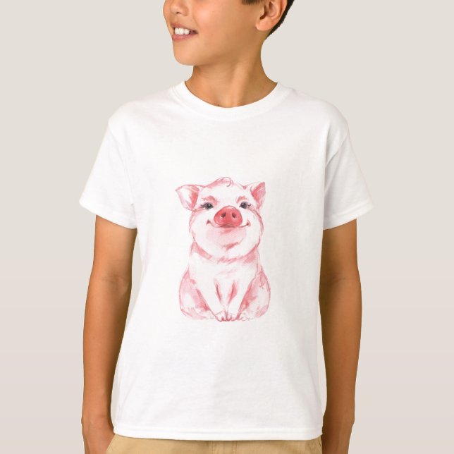 Rosa Schwein-Aquarell T-Shirt (Vorderseite)