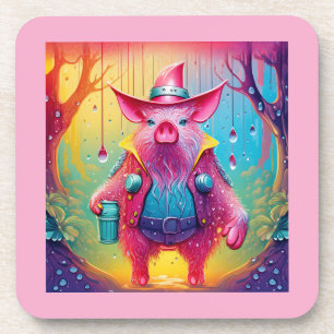 Rosa Schwein der Cowboy Getränkeuntersetzer