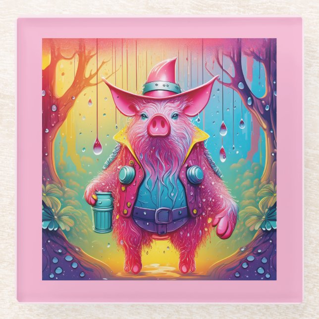 Rosa Schwein Der Cowboy Glasuntersetzer (Vorderseite)