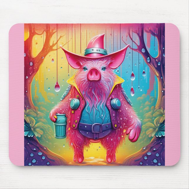 Rosa Schwein Der Cowboy Mousepad (Vorne)