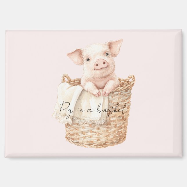 Rosa Schwein im Korb Magnet (Vorderseite)