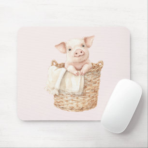 Rosa Schwein in einem Korb Mousepad