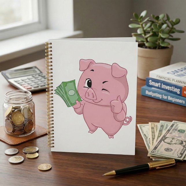 Rosa Schwein mit Geld hält Daumen hoch Planer (Von Creator hochgeladen)