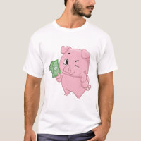 Rosa Schwein mit Geld hält Daumen hoch