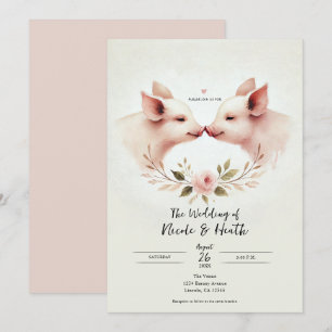 Rosa Schweinchen von Schnauze zu Schnauze Floral R Einladung