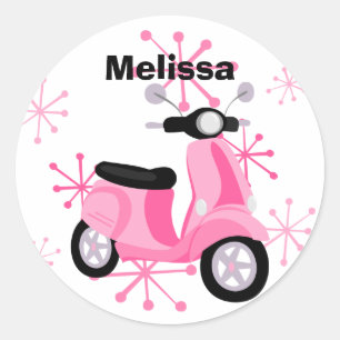 Rosa Scooter Runder Aufkleber
