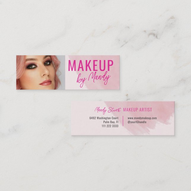 Rosa Script Foto Wasserfarbe Make-up  Mini Visitenkarte (Vorne/Hinten)
