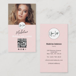 Rosa Script-Logo QR-Code Foto Wimpern Studio Visitenkarte