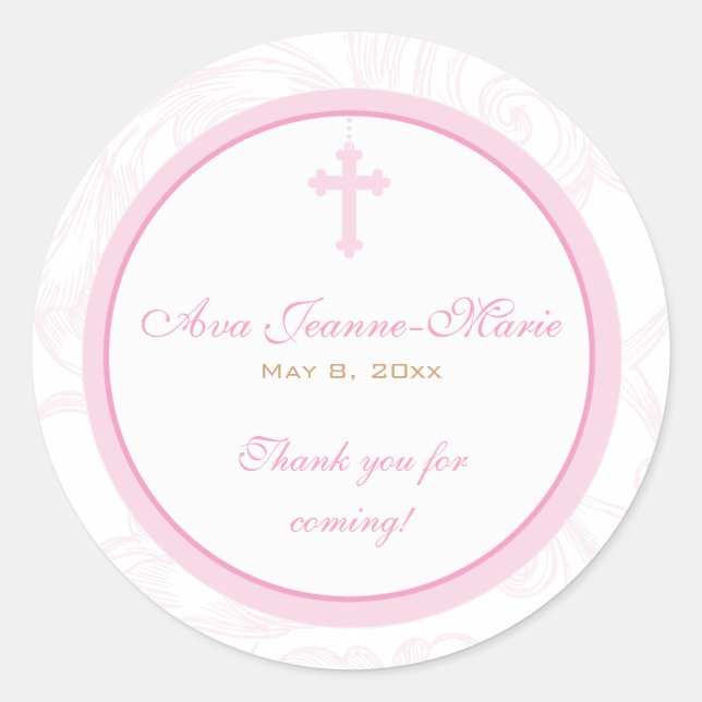 Rosa Scroll Cross Address Label/Bevorzugungs-Stick Runder Aufkleber (Vorderseite)