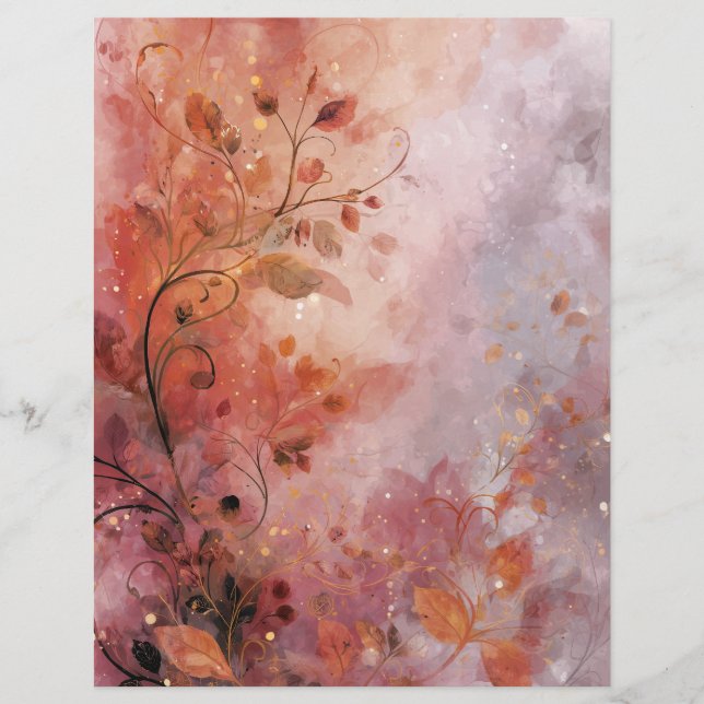 Rosa Scroll-Feder Papier für Scrapbook Briefbogen (Vorderseite)