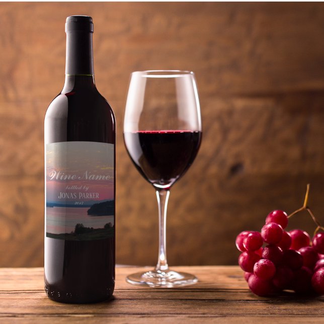 Rosa Seascape Sunset Foto Personalisiert Weinetikett (In Situ)