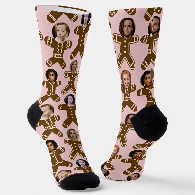 Rosa Sechs Foto Lebkuchen Socken (Gewinkelt)