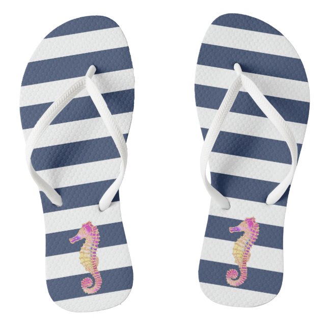 Rosa Seepferd auf den Streifen der Marine Flip Flops (Fußbett)
