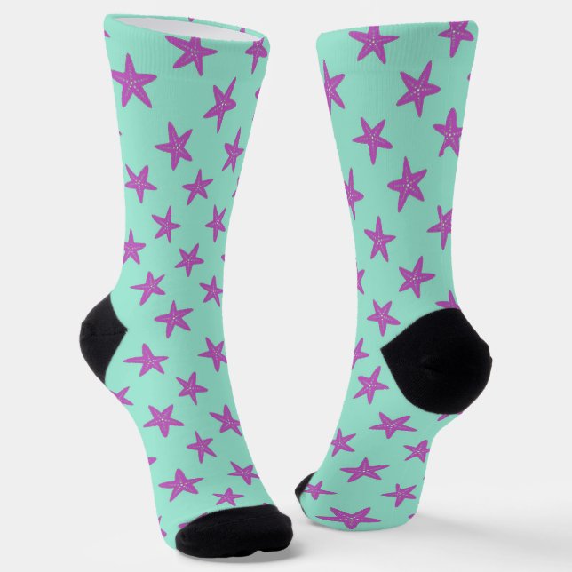 Rosa Seesterne auf blauen Mustersocken Socken (Gewinkelt)