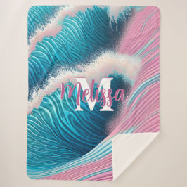 Rosa Seewasser Monogramm Sherpadecke