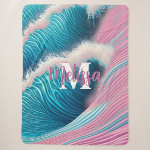 Rosa Seewasser Monogramm Sherpadecke