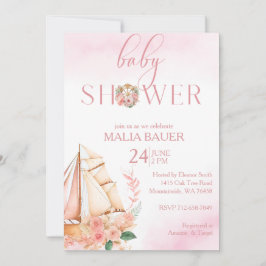 Rosa Segelboot Dusche in Rosa und Gold Einladung