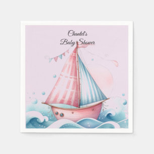 Rosa Segelboot Marine-Baby-Shower-Papier-Serviette Serviette