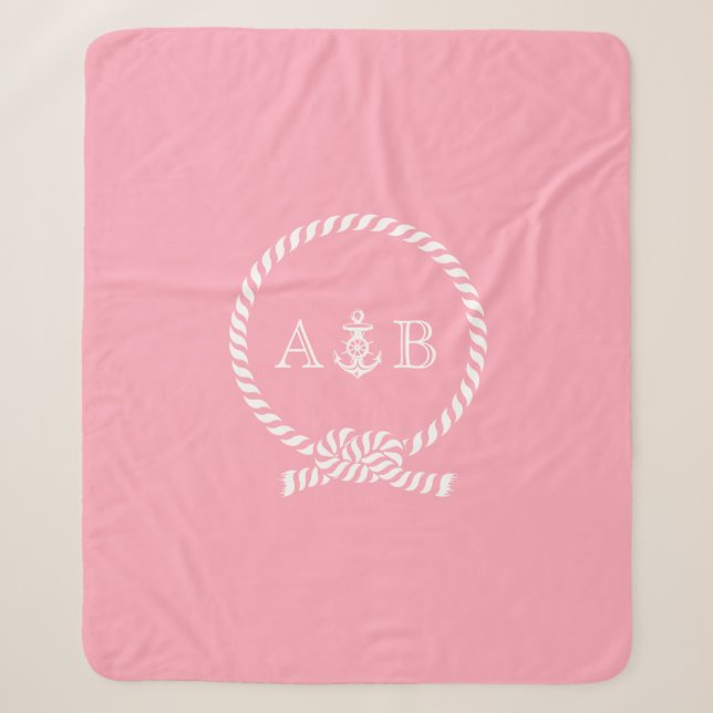 Rosa Seile und Anker Mit Monogramm Sherpadecke (Vorderseite)