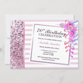 Rosa Sequins 70. Geburtstag Einladung