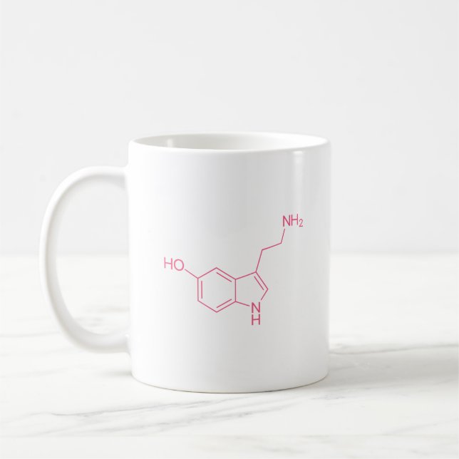 Rosa Serotonin-Molekularestruktur Kaffeetasse (Links)
