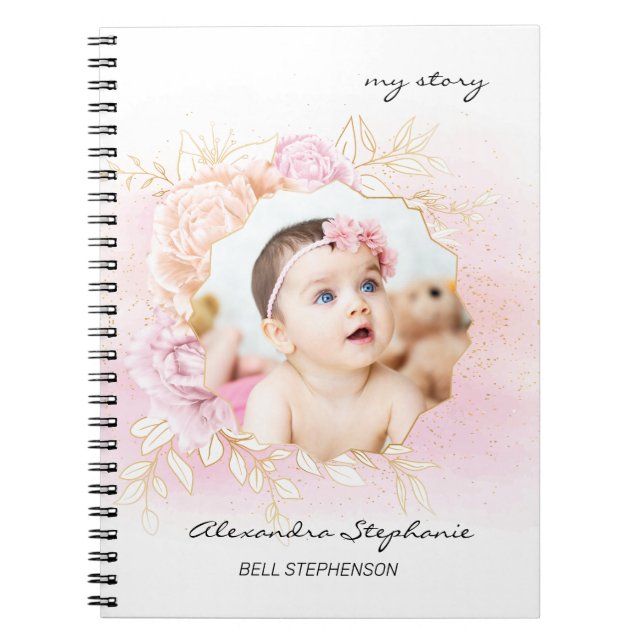 Rosa Shabby Chic Baby Girl Personalisiert erstes J Notizblock (Vorderseite)