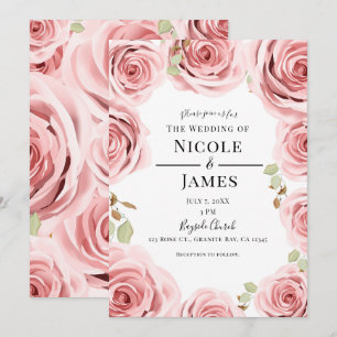 Rosa Shabby Chic Flora Rose Rustikale Hochzeit Einladung