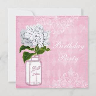 Rosa Shabby Chic Jar & Hydrangea Geburtstagsparty Einladung