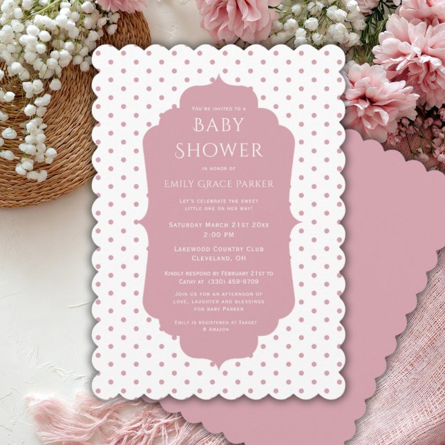 Rosa Shabby Chic Punkt Baby Girl Dusche Einladung (Von Creator hochgeladen)