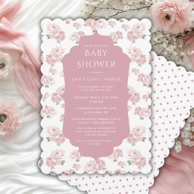 Rosa Shabby Chic Vintag Baby Girl Dusche Einladung (Von Creator hochgeladen)