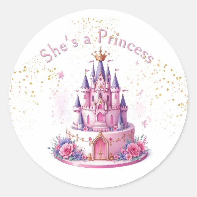 Rosa Sie ist eine Prinzessin Runder Aufkleber (Vorderseite)