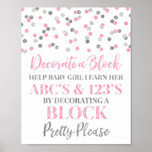 Rosa Silber Confetti Dekorieren ein Blockspiel-Zei Poster