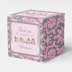 Rosa & Silber Damast Teddybären Babyparty Geschenkschachtel