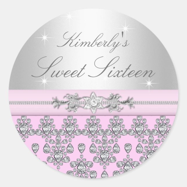 Rosa & Silber Diamond Sweet 16 Sticker (Vorderseite)