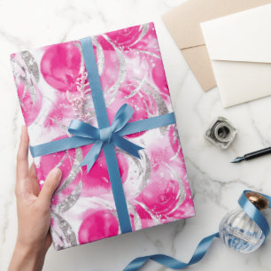Rosa Silber Glamour abstrakte Kreise Geburtstag Geschenkpapier