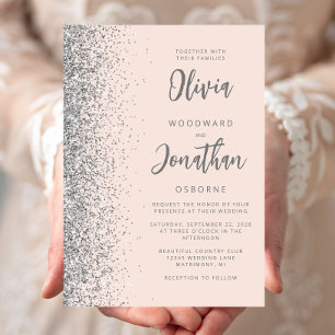 Rosa Silber Glitter Calligraphy Hochzeit Einladung