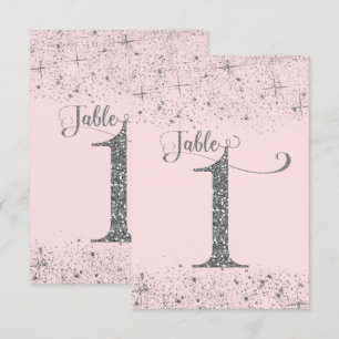 Rosa Silber Glitter-Tischkarten Nummer 1 Einladung